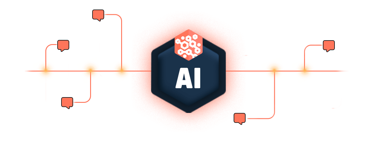 Illustration of BRUNIX AI at the center forming connections and facilitating conversations, symbolizing intelligent orchestration and collaboration.